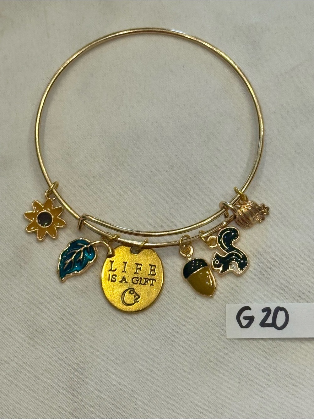 G20 Nature Leaf Flower Life is a Gift Charm Bangle Bracelet